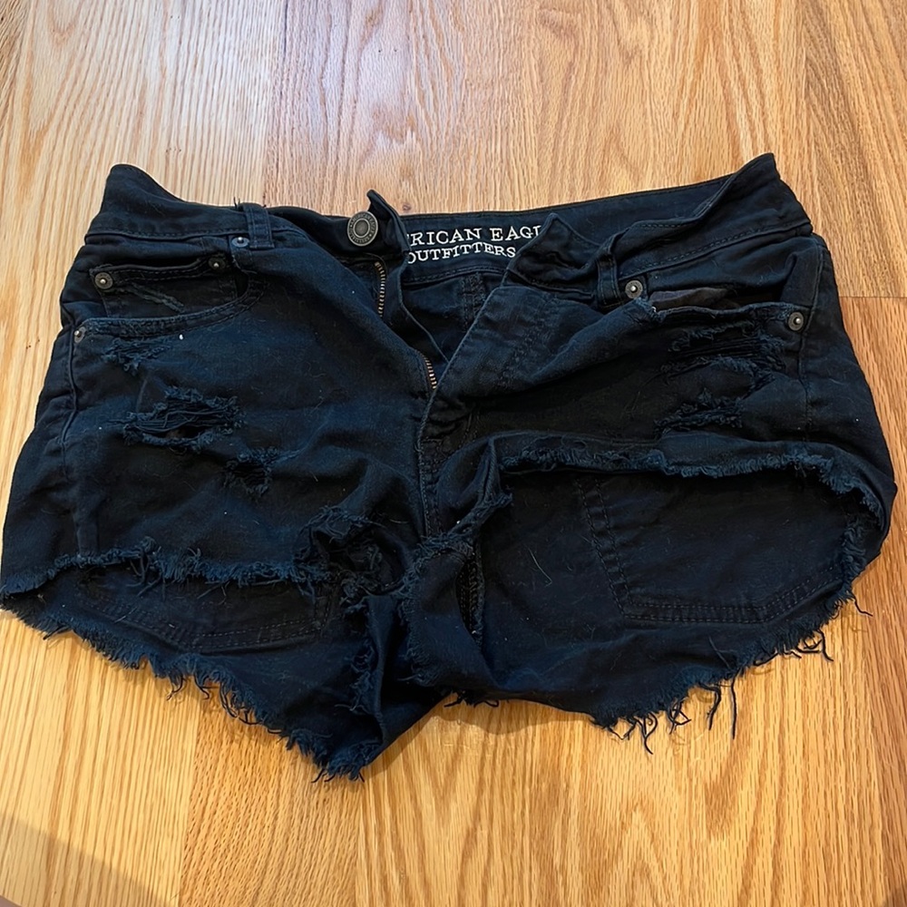 American eagle black ripped Jean shorts